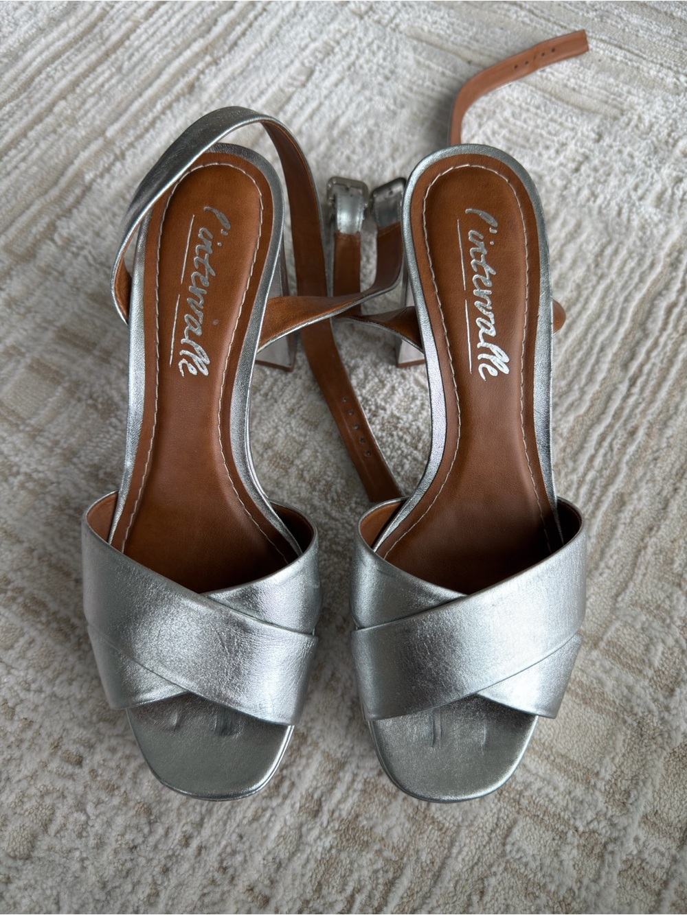 L’Intervalle Silver Platform Block Heel Slingback Sandals - Picture 6 of 8